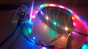 LED pixel strip controlled by an Arduino Uno.