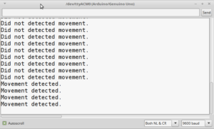 Serial Monitor output sent by the HC-SR505 PIR sensor.