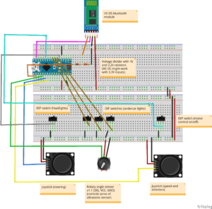 Wiring Layout of the bluetooth remote control for controlling the augmented Arduino car.