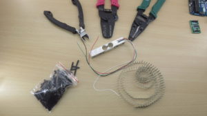 Preparation of crimping tools, raw connectors, and shells in order to add DuPont connectors to the wires of the load cell. As a result, the load cell can be easily connected to the HX711 breakout board.