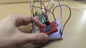 Example application that shows how to use the raw values of the GY-521 to blink LEDs based on the position of a breadboard.