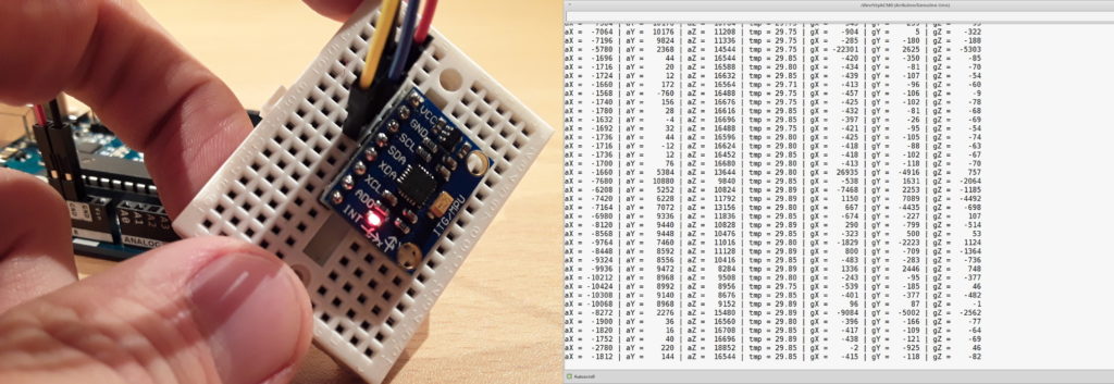 If the GY-521 is moved (left hand side), the sensor values should change accordingly (right hand side).